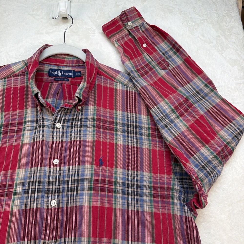 Ralph Lauren Button Down Shirt Men's XXL Red Plaid Pony Logo Preppy Cotton
